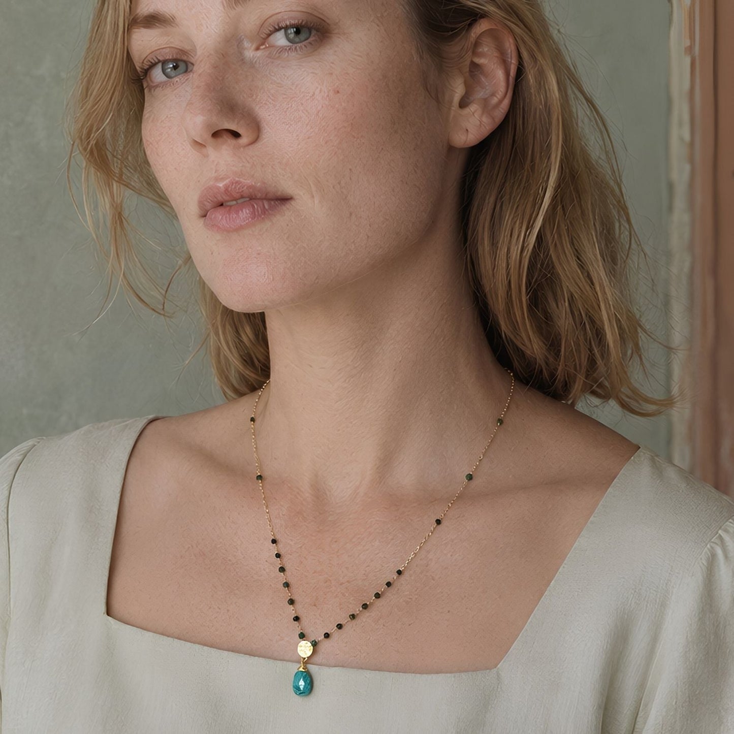 Classic Athena Kate Gemstone Rosary Chain Necklace Turquoise