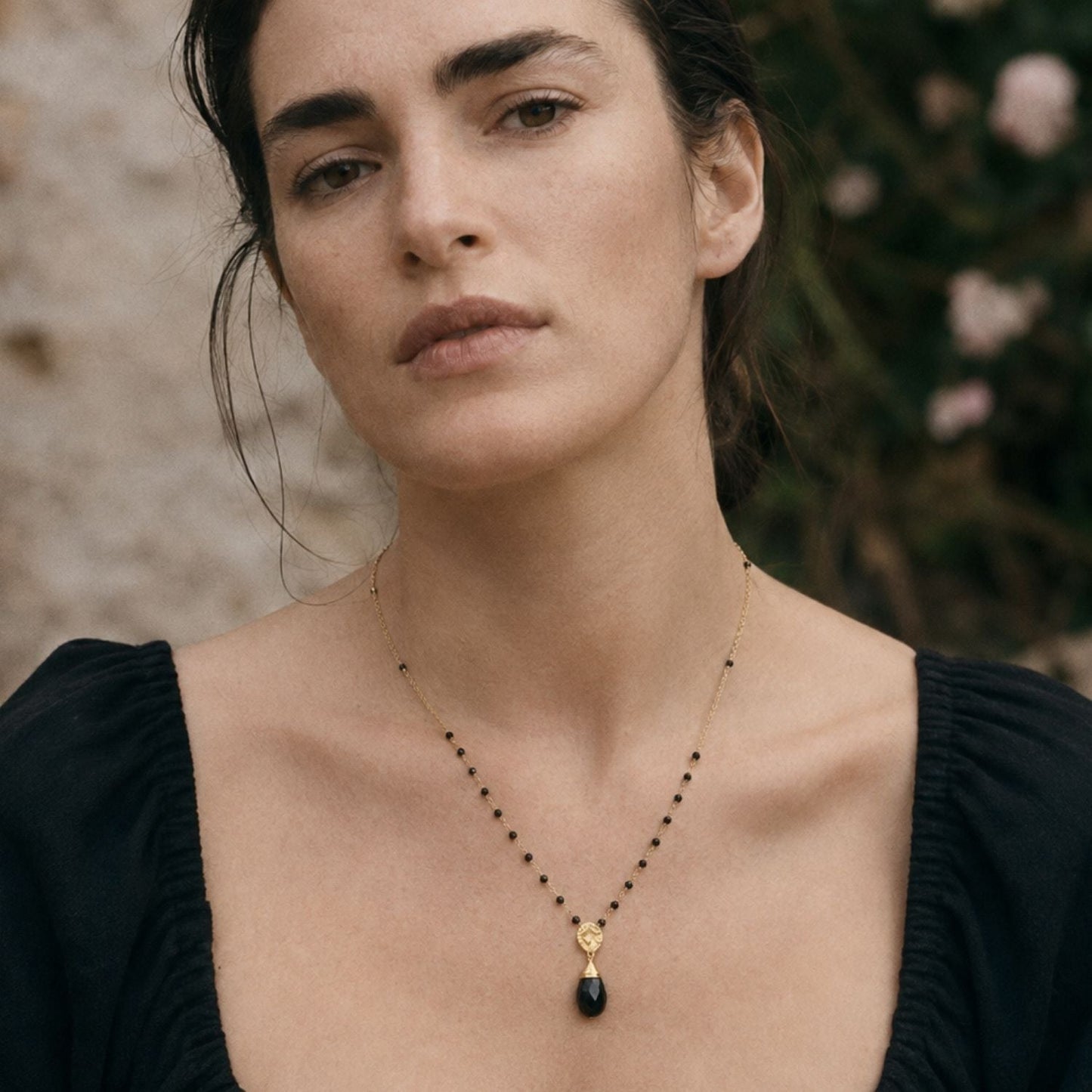 Classic Athena Kate Gemstone Rosary Chain Necklace Black Onyx