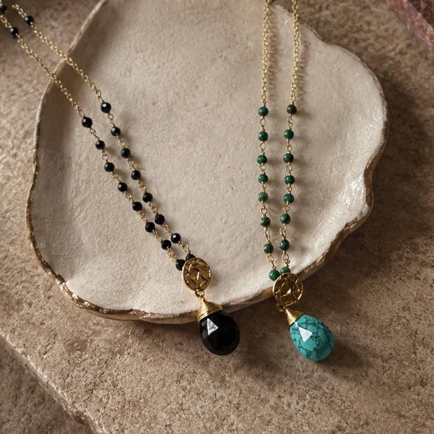 Classic Athena Kate Gemstone Rosary Chain Necklace Black Onyx