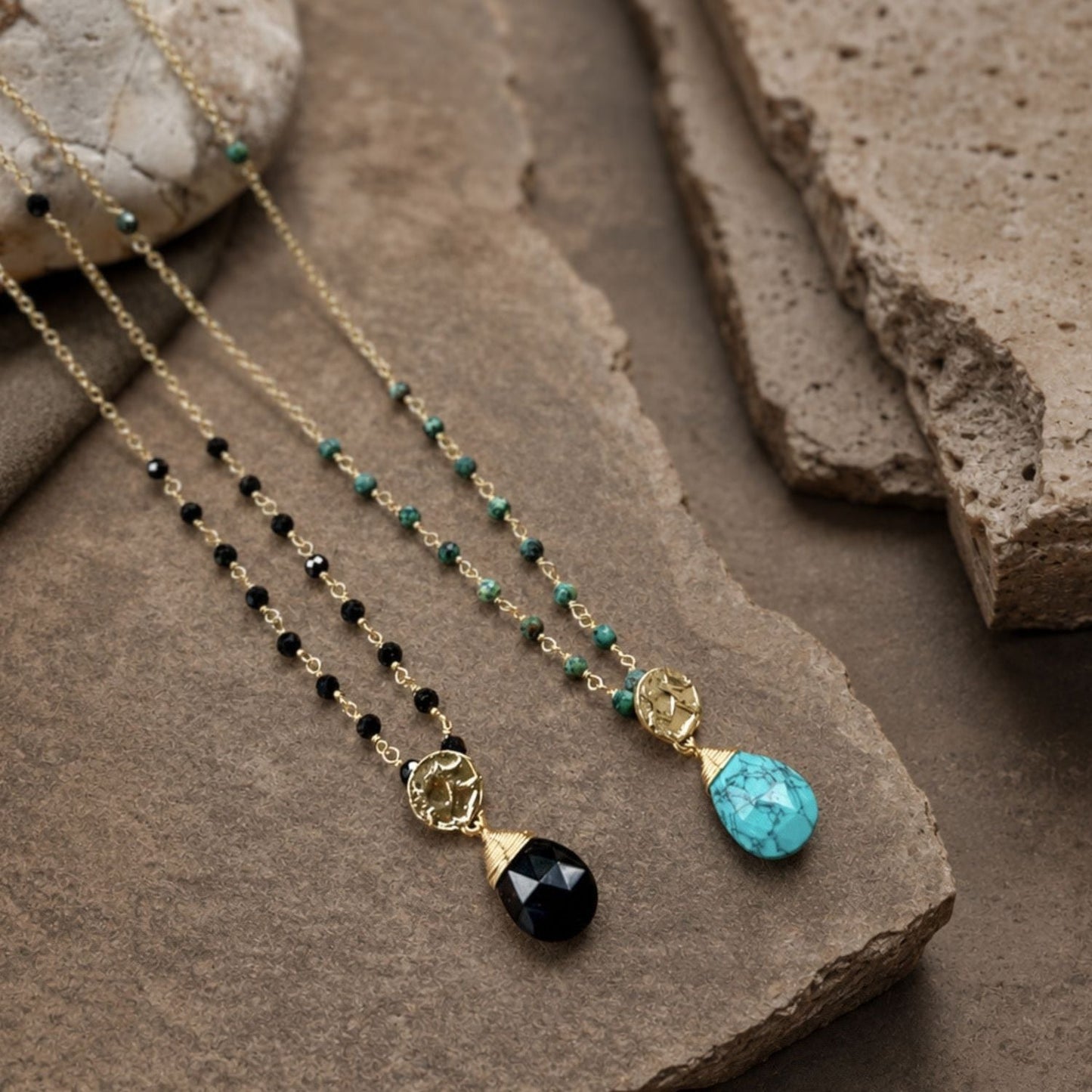 Classic Athena Kate Gemstone Rosary Chain Necklace Black Onyx