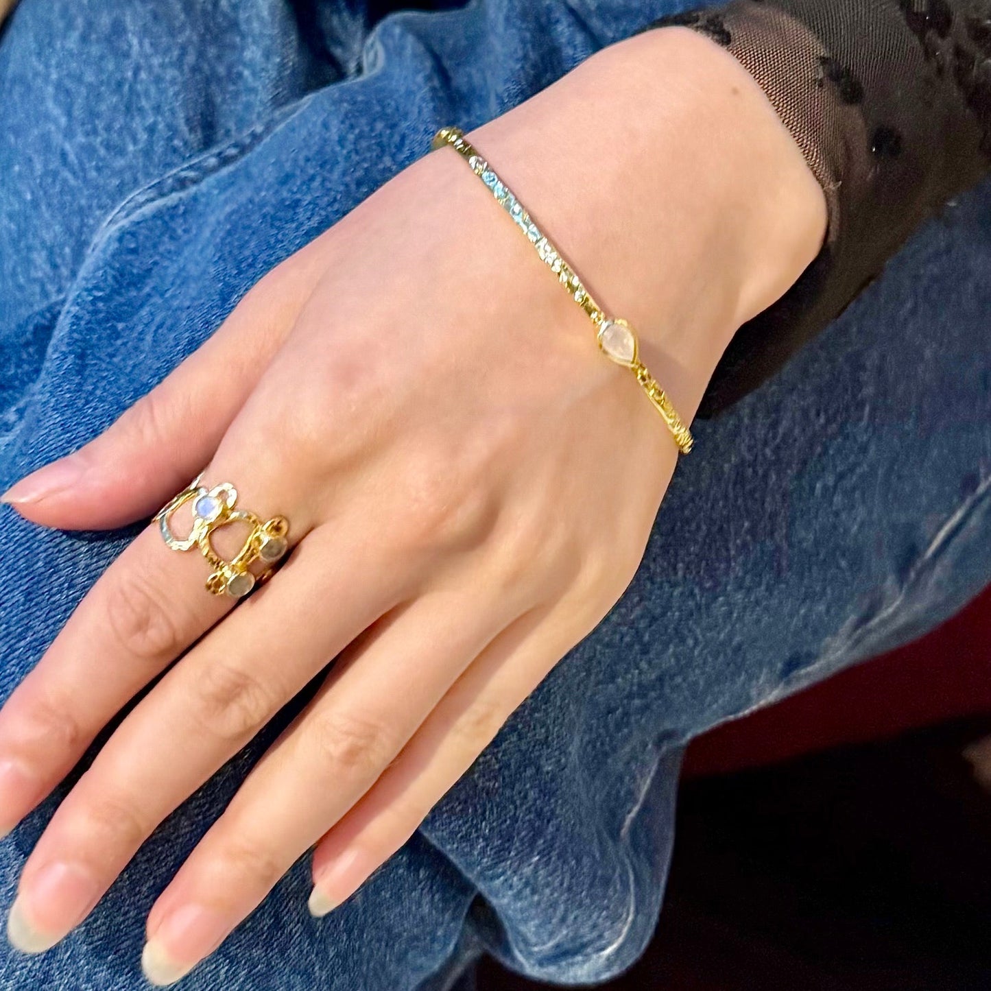 Simi Three Stone Stacking Bangle Rainbow Moonstone