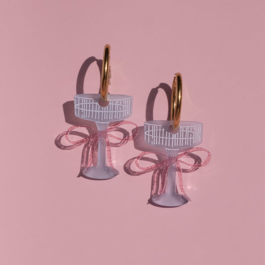 Pink Bow Champagne Glass Hoop Earrings