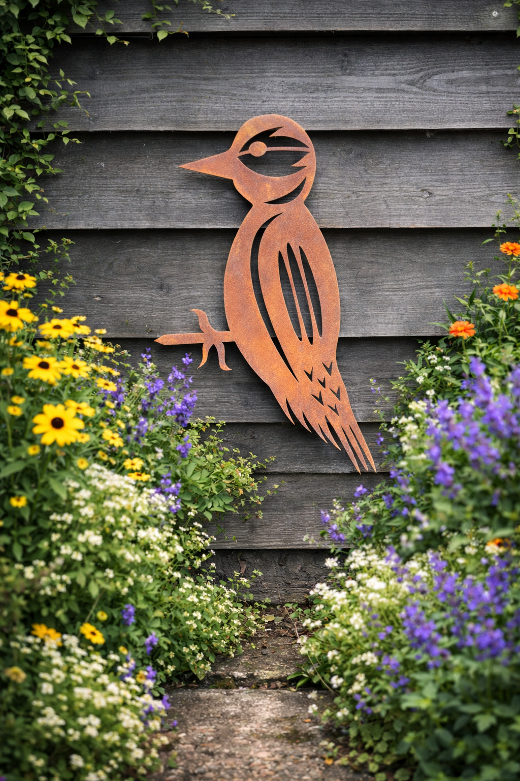 Rusty Metal Woodpecker Garden Decoration