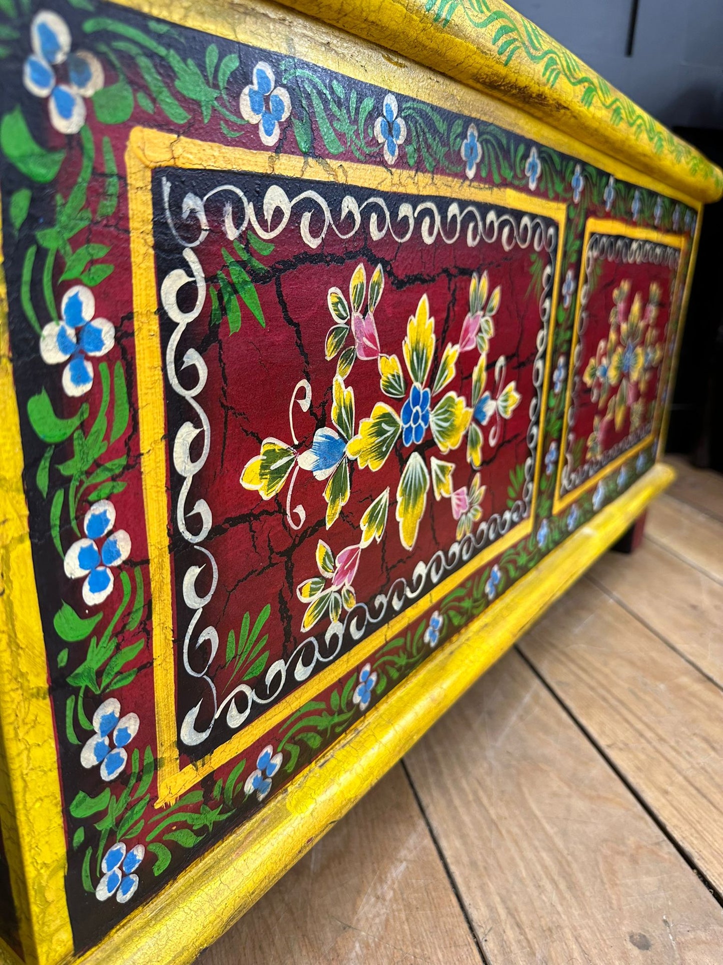 Vintage Indian Hand Painted Trunk Blanket Chest / Coffee Table / Sideboard Red