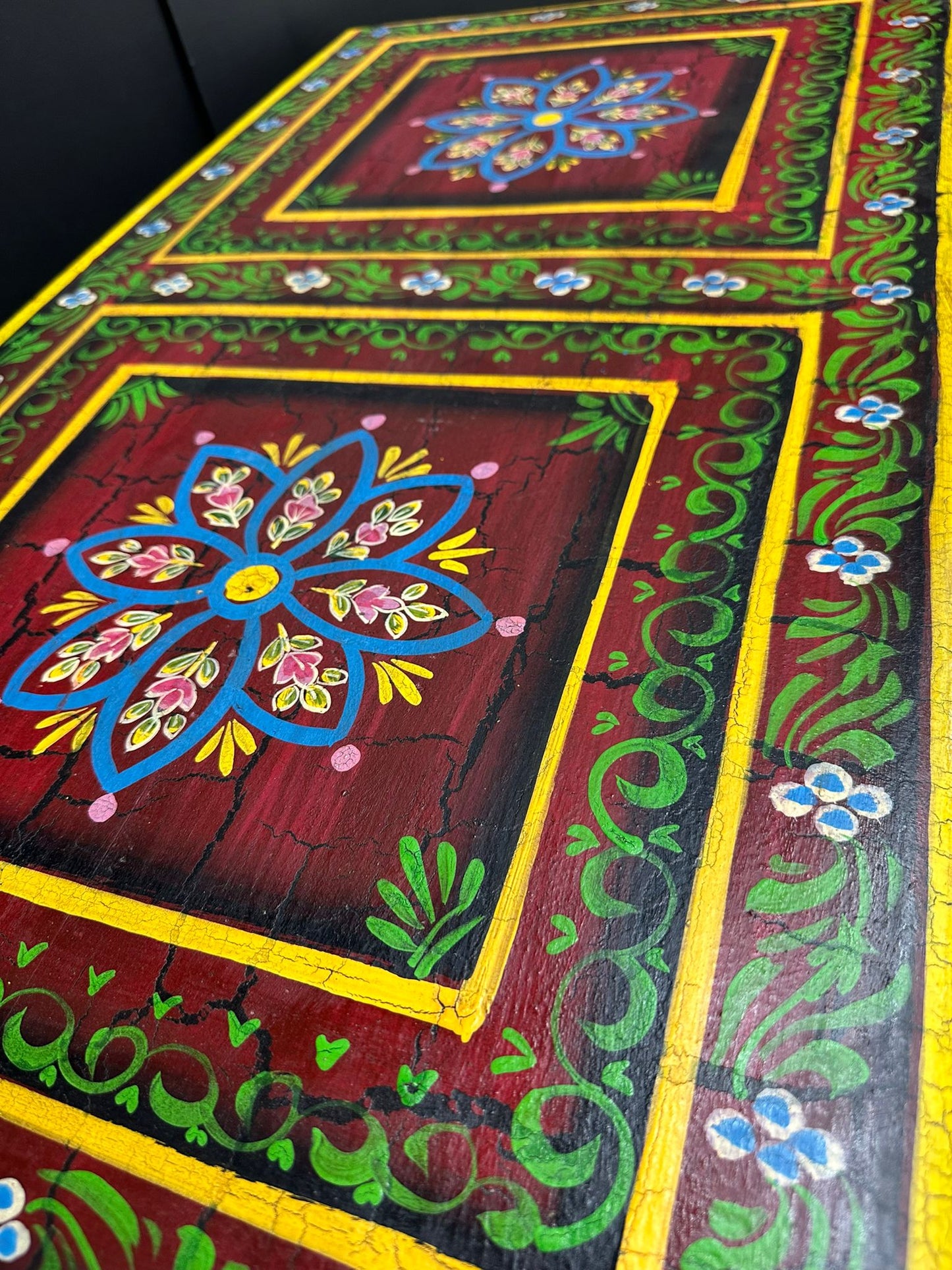 Vintage Indian Hand Painted Trunk Blanket Chest / Coffee Table / Sideboard Red
