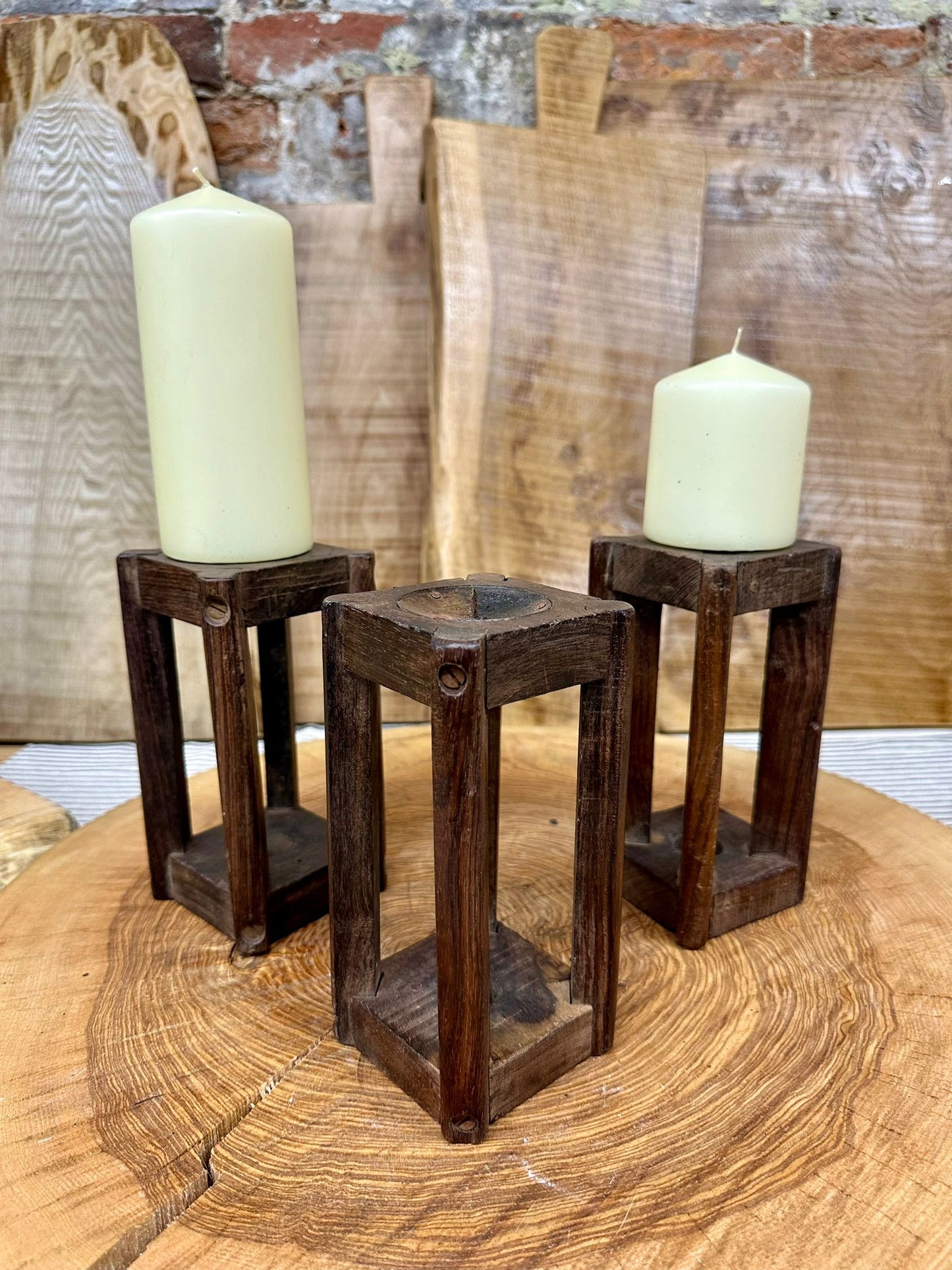 Rustic Wooden Candle Holder / Church Candle / Reclaimed Farmhouse Decor  /Square