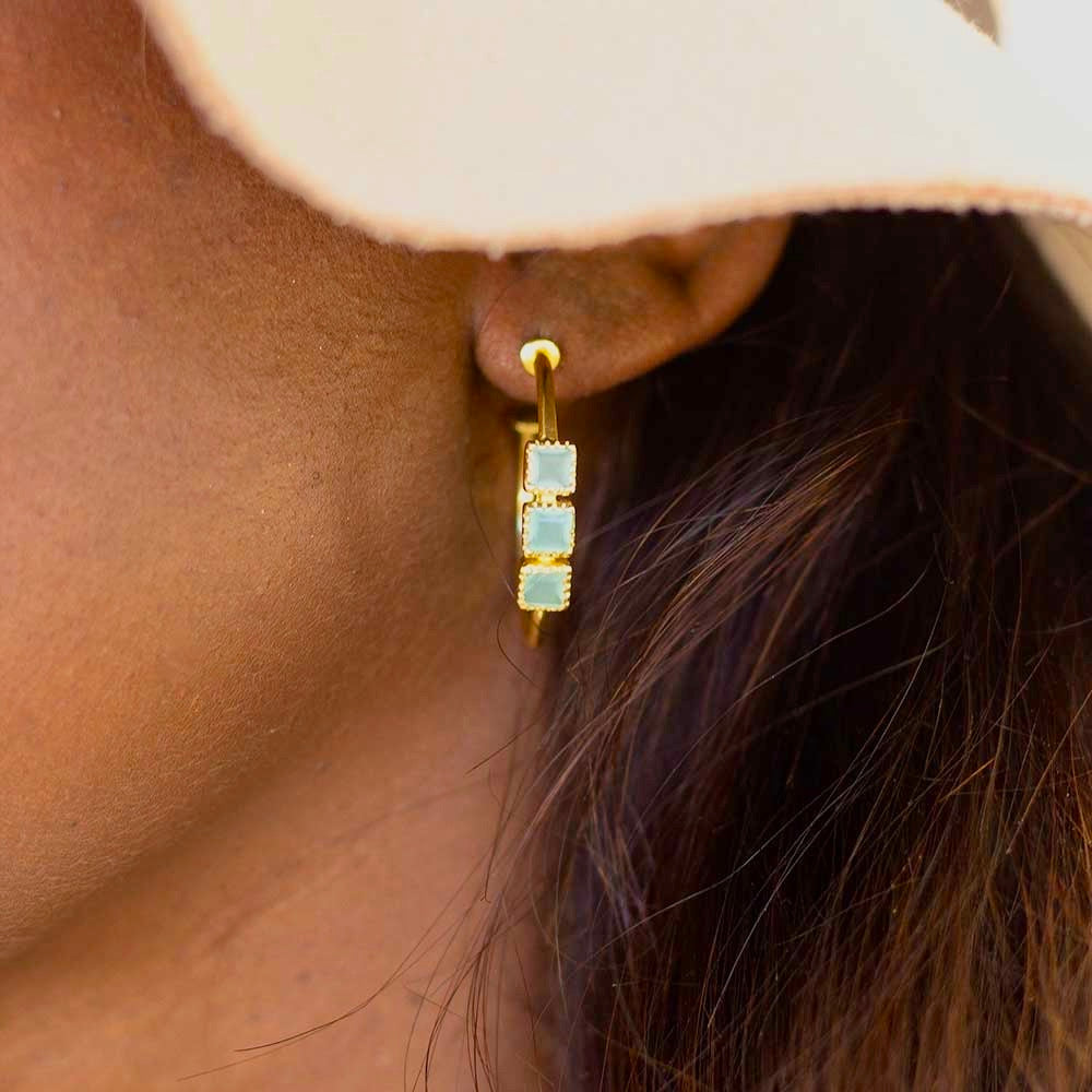 Athena Mosaic Hoops: Aqua Chalcedony