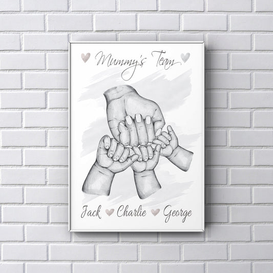 Personalised Gifts for her - "Fist Bump, Mummy's Team" Print