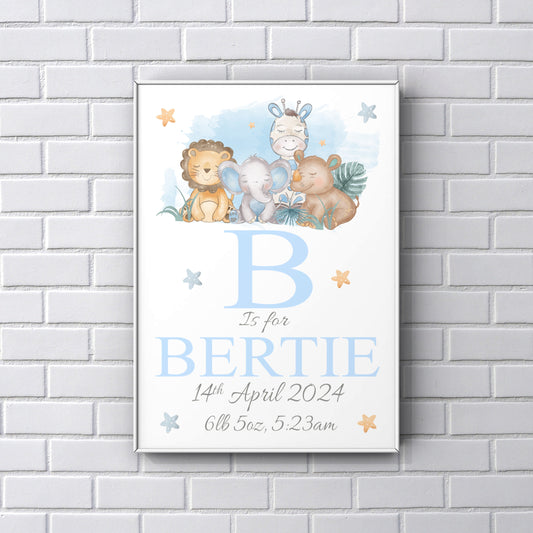Nursery Artwork - Personalised Safari Newborn Name