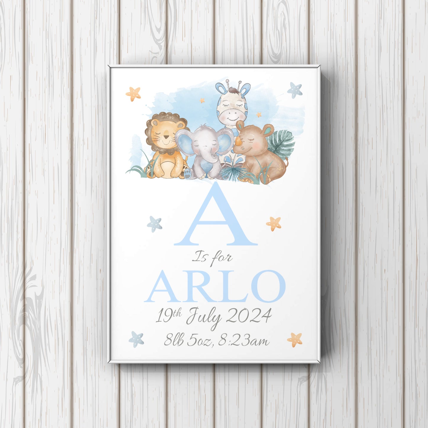 Nursery Artwork - Personalised Safari Newborn Name