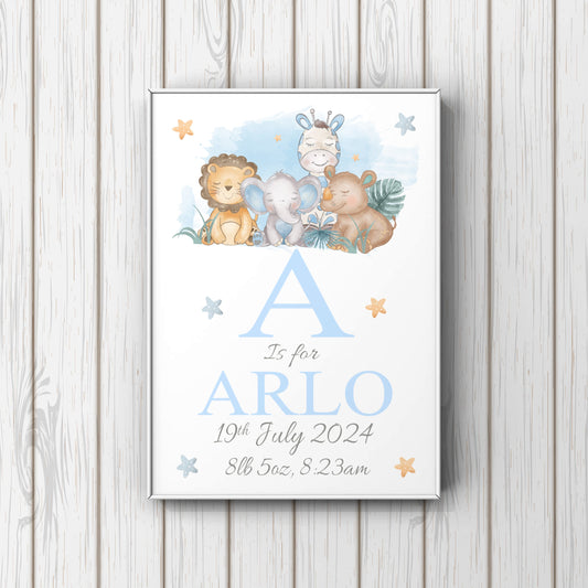 Nursery Artwork - Personalised Safari Newborn Name