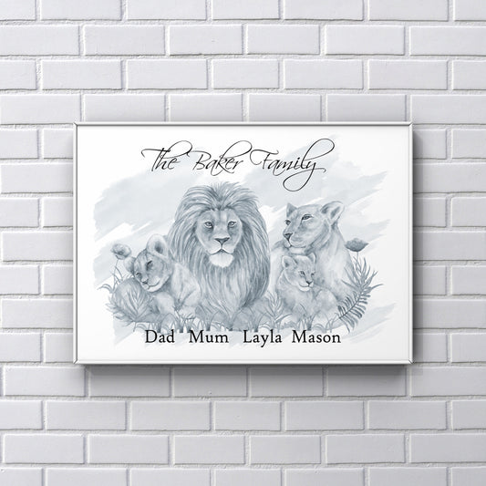 Personalised Lion Family Print Christmas Gift