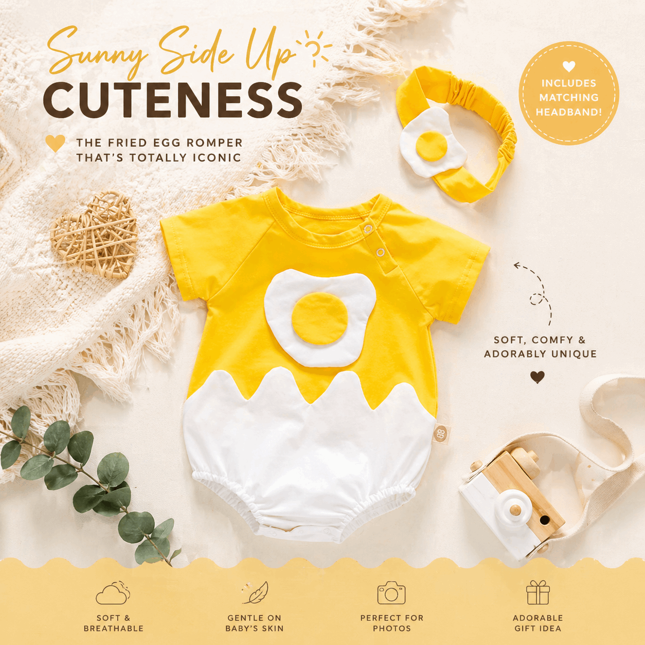 Baby Fried Egg Patchwork Romper Set