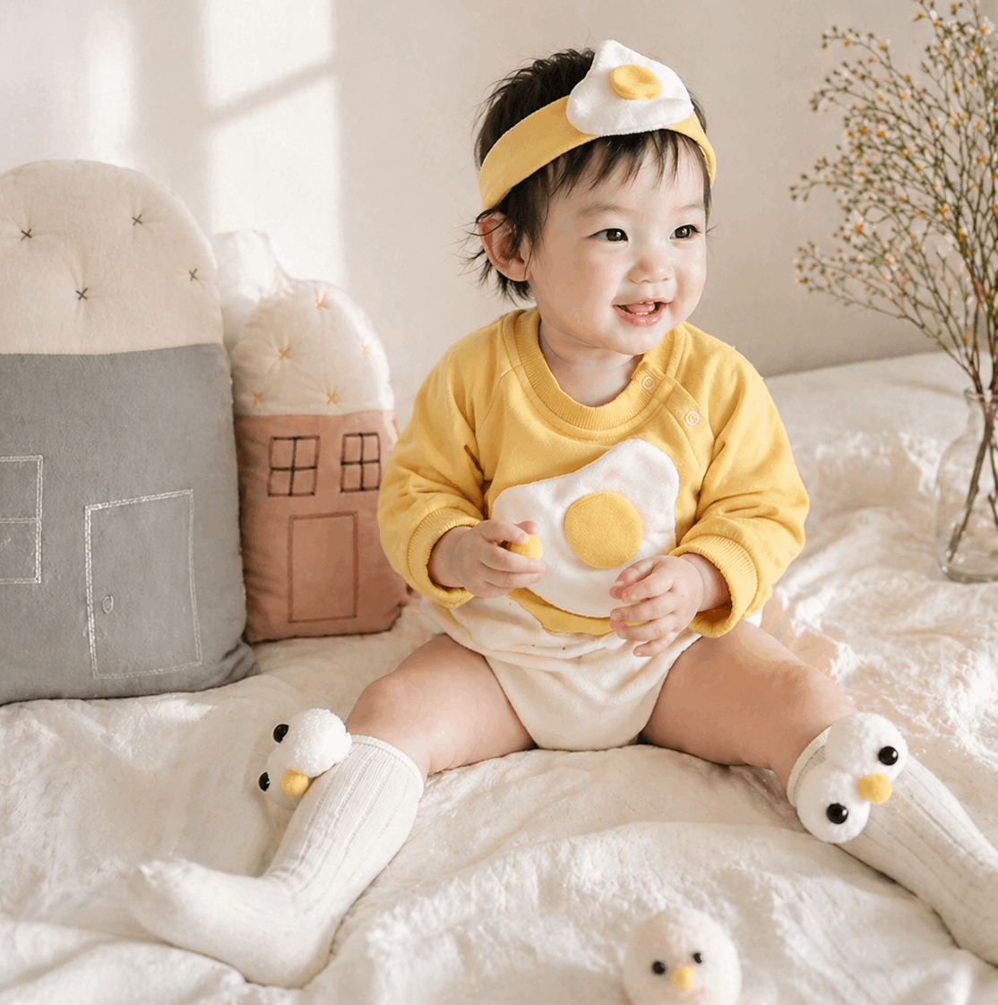 Baby Fried Egg Patchwork Romper Set