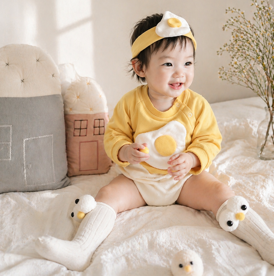 Baby Fried Egg Patchwork Romper Set