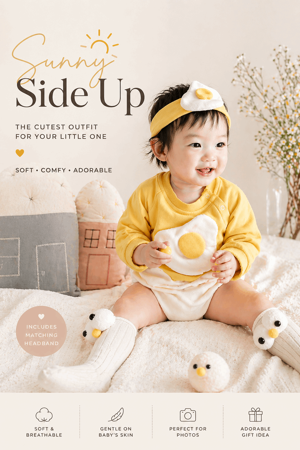 Baby Fried Egg Patchwork Romper Set