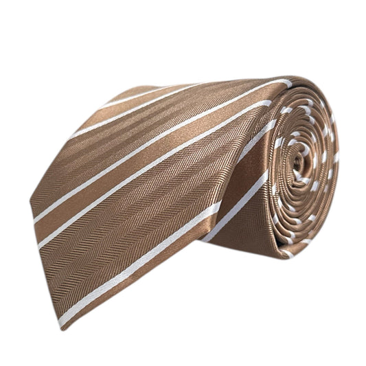 Mocha & White Stripe Tie - Charleston Edit