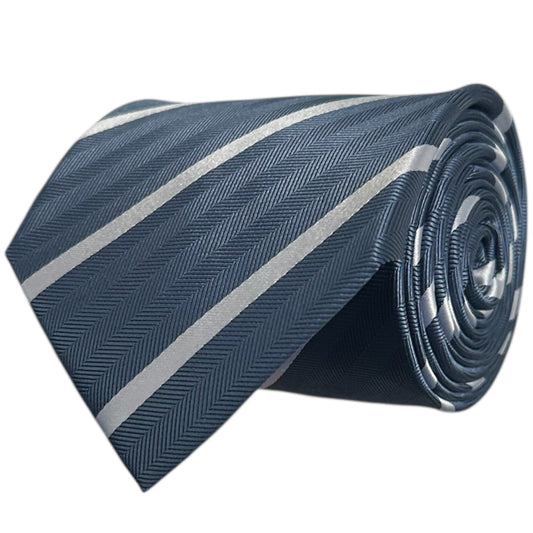 Steel Blue & White Stripe Tie - Hawksmoor Edit