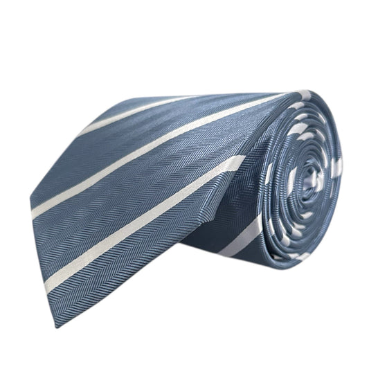 Steel Blue & White Stripe Tie - Hawksmoor Edit