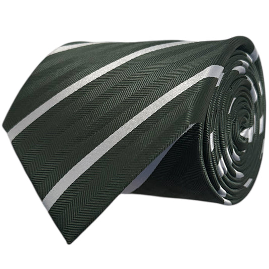 Forest Green & White Stripe Tie - Hawksmoor Edit