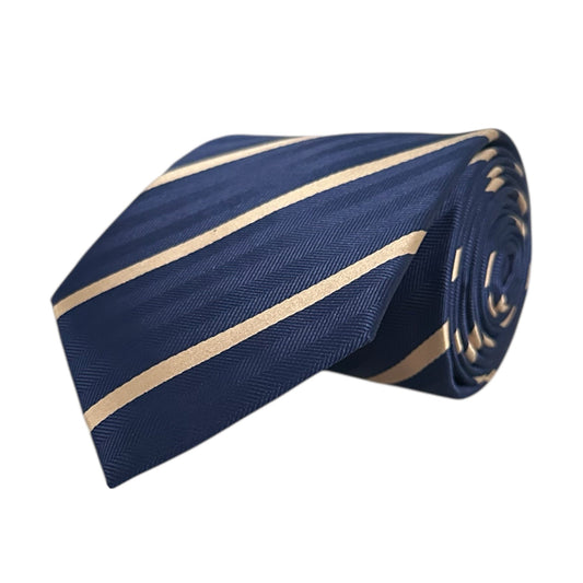Navy Blue & Caramel Stripe Tie - Hawksmoor Edit