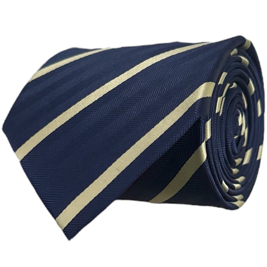 Navy Blue & Pale Yellow Stipe Tie - Hawksmoor Edit