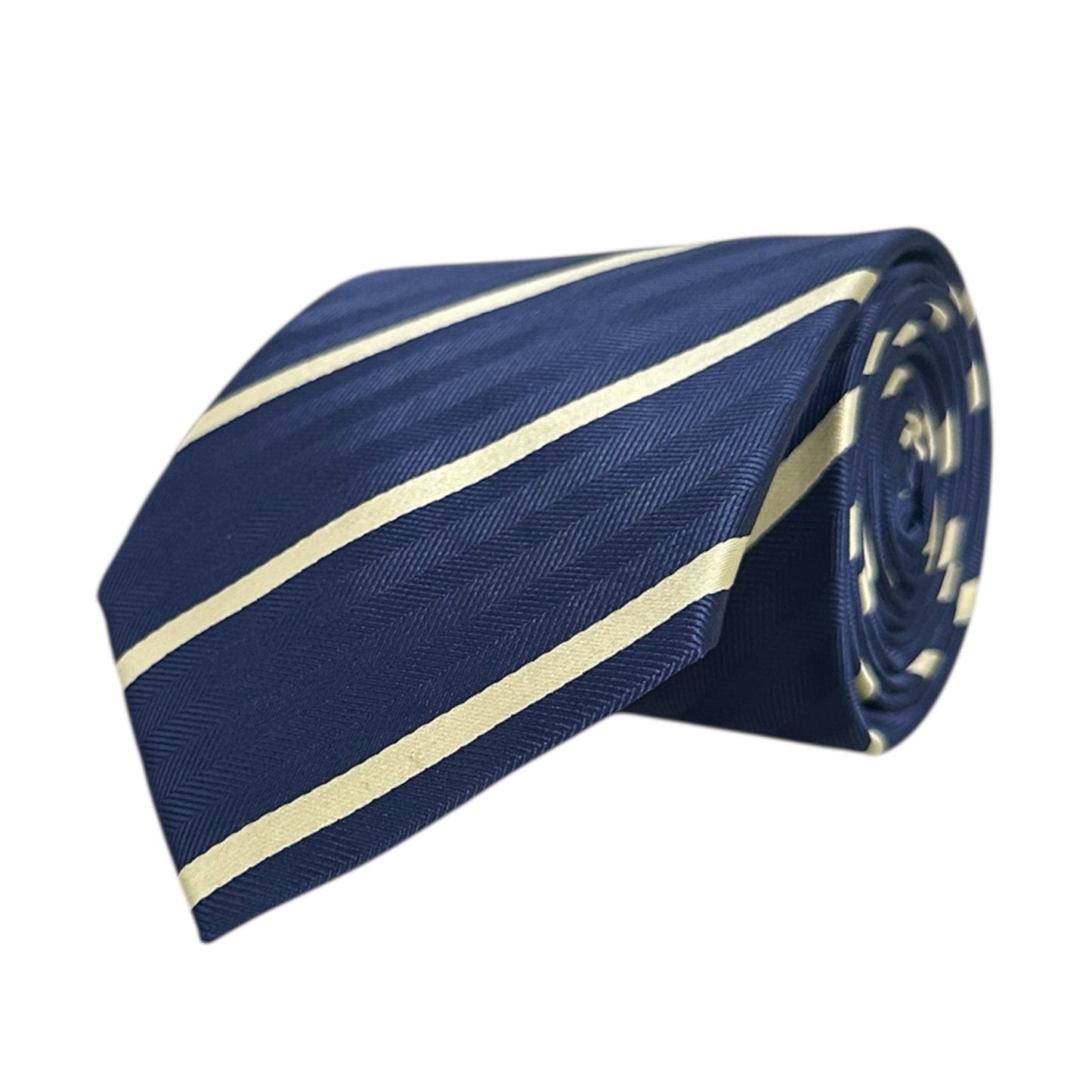 Navy Blue & Pale Yellow Stipe Tie - Hawksmoor Edit