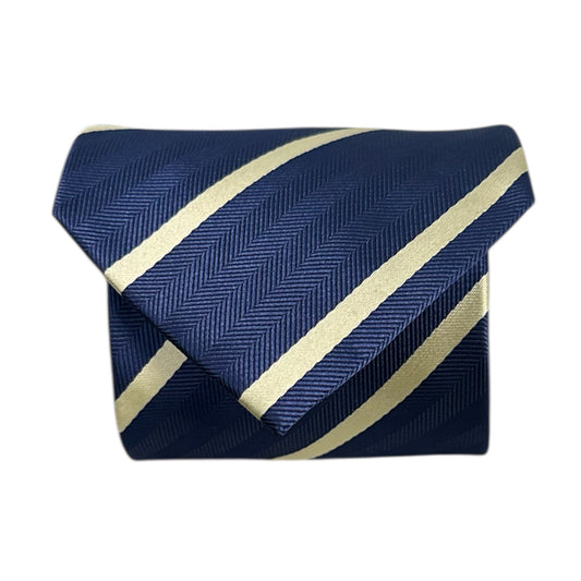 Navy Blue & Pale Yellow Stipe Tie - Hawksmoor Edit