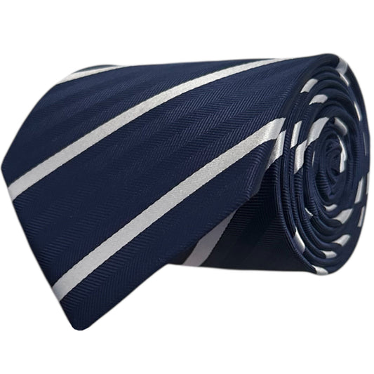 Navy Blue & White Stripe Tie - Hawksmoor Edit