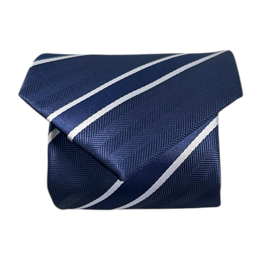 Navy Blue & White Stripe Tie - Charleston Edit