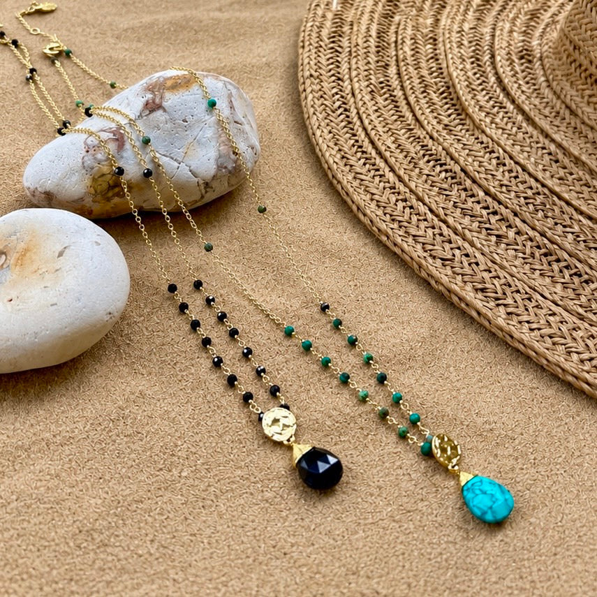 [PRE-ORDER] Classic Athena Gemstone Rosary Chain Necklace Turquoise