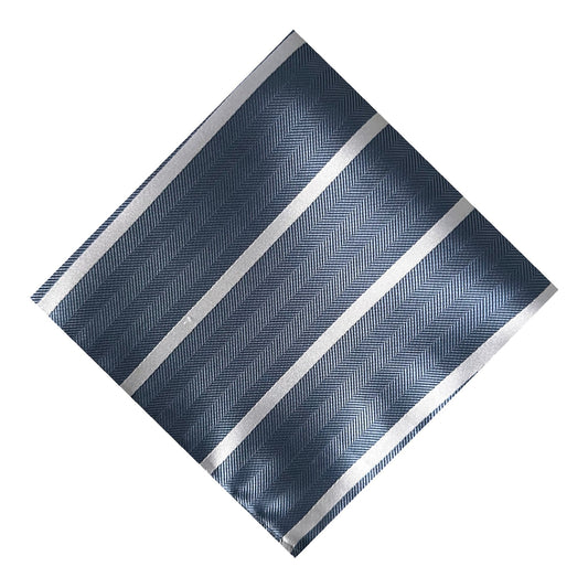 Steel Blue & White Stripe Pocket Square - Hawksmoor Edit