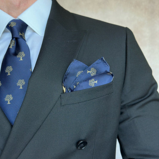 Tree Pocket Square Navy Blue & Gold