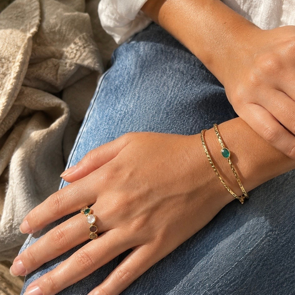 [PRE-ORDER] Iris Five Gemstones Ring Labradorite, Amethyst, Moonstone, Green Onyx & Amethyst