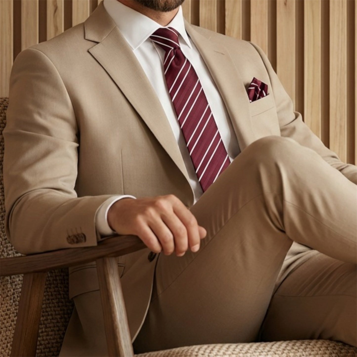 Burgundy & White Stripe Pocket Square - Charleston Edit