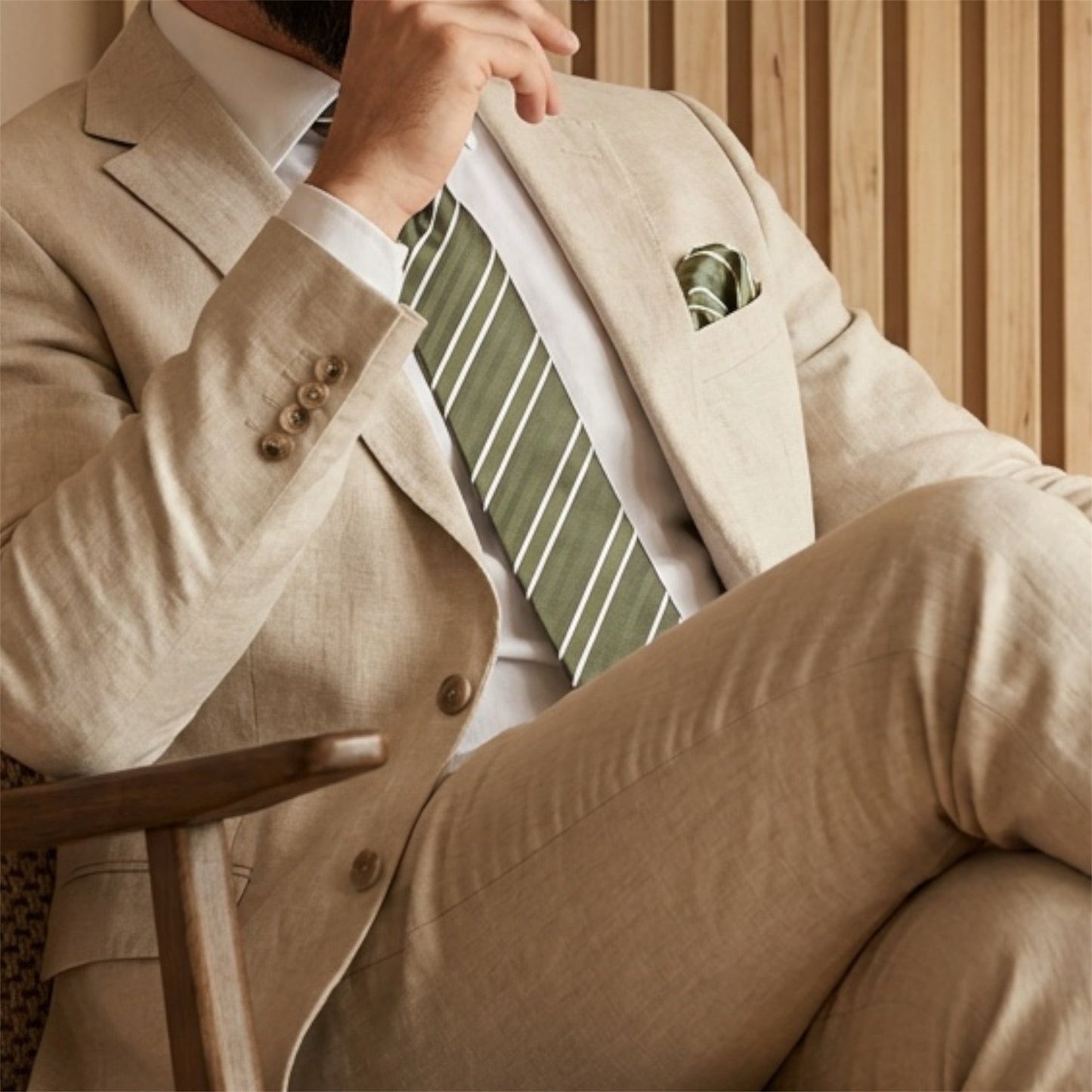 Khaki & White Stripe Tie - Charleston Edit