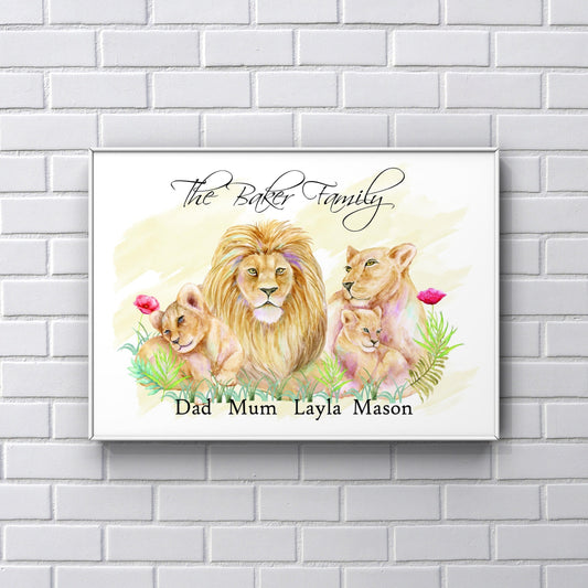 Lion personalised Family Print A4 UNFRAMED