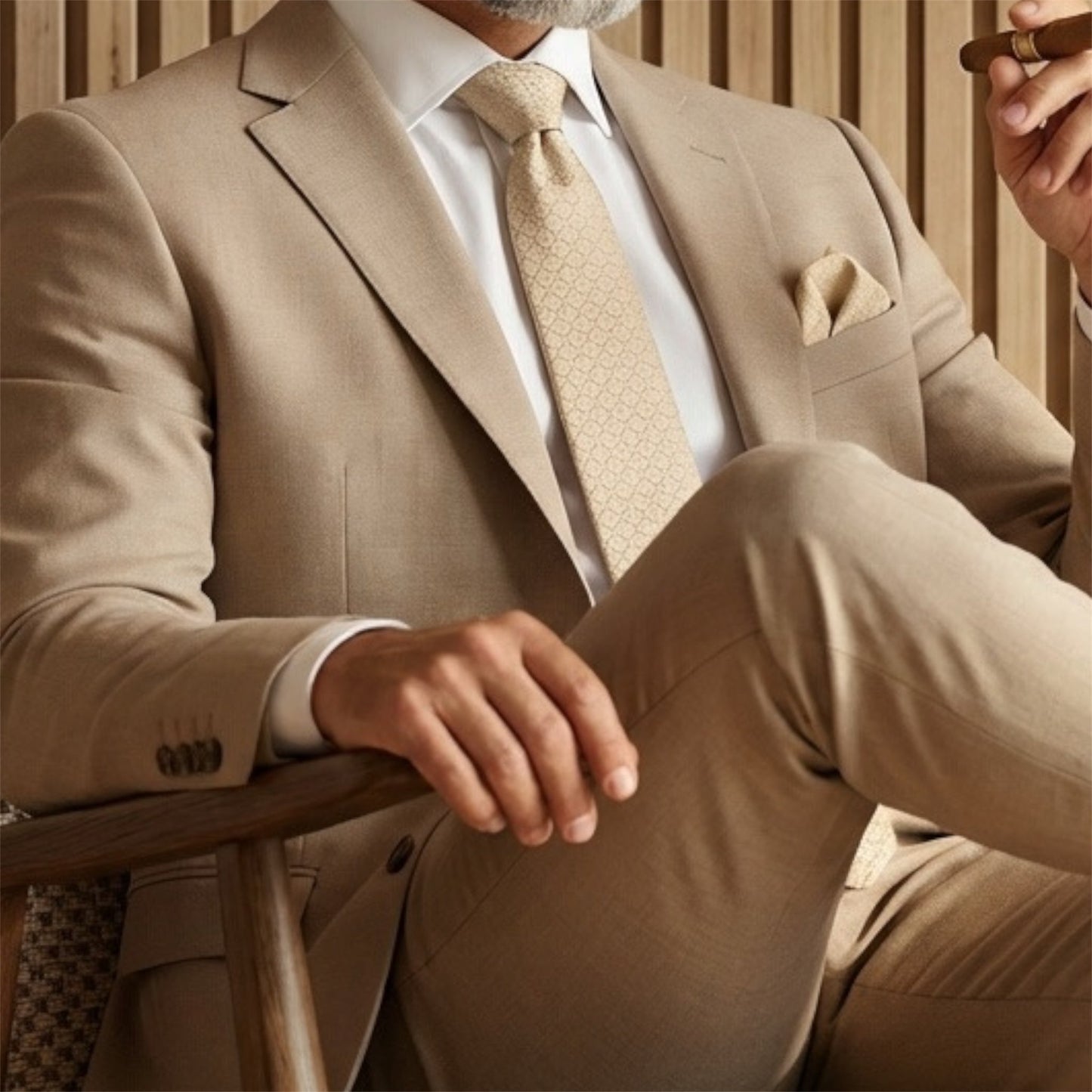 Beige Textured Pocket Square