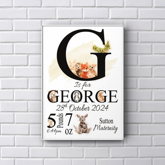 Personalised Name Cute Animals Newborn PRINT