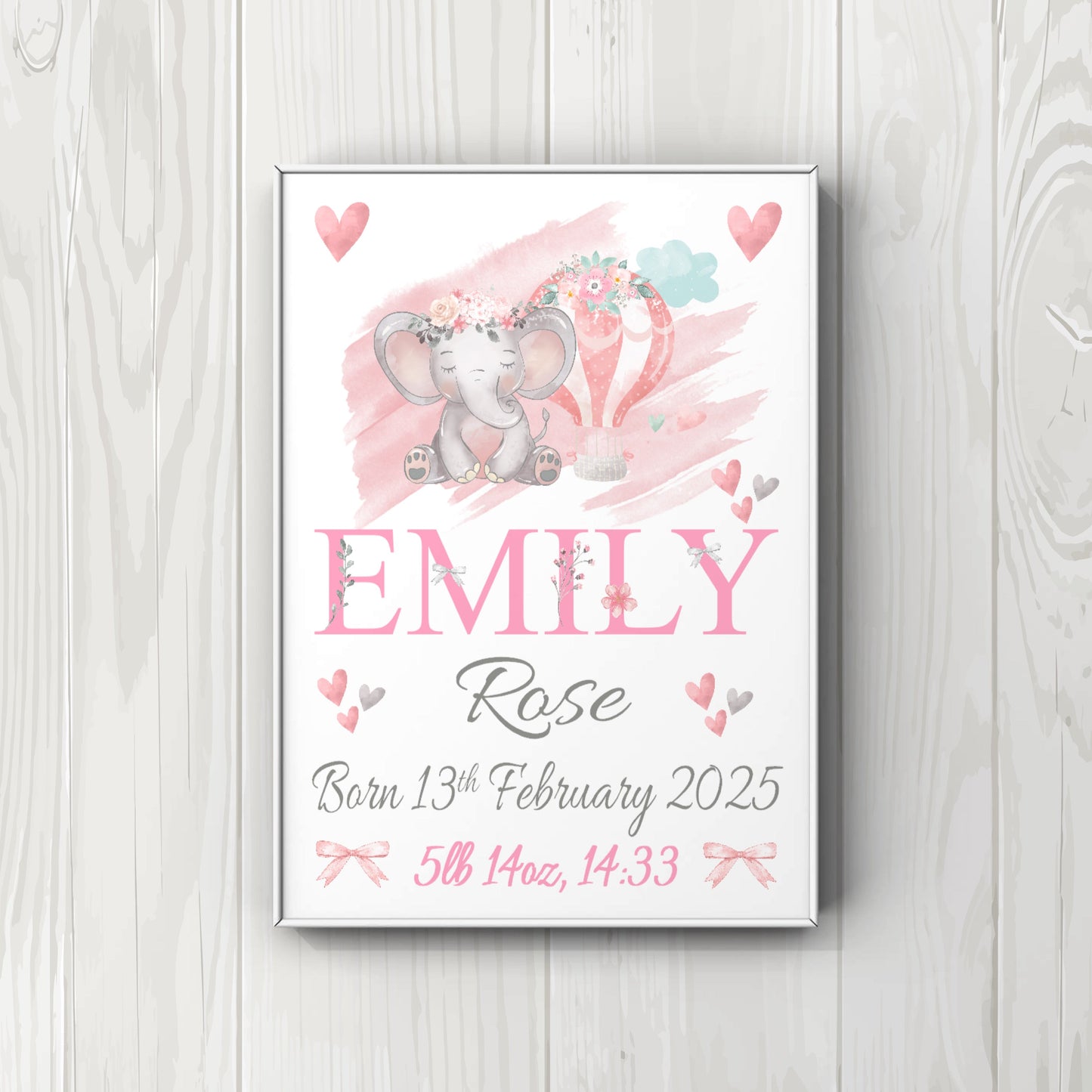 Personalised baby prints for nursery - Elephant little girl