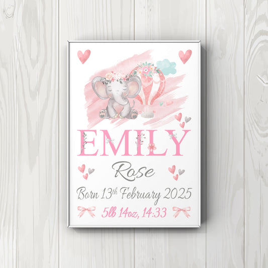 Personalised baby prints for nursery - Elephant little girl
