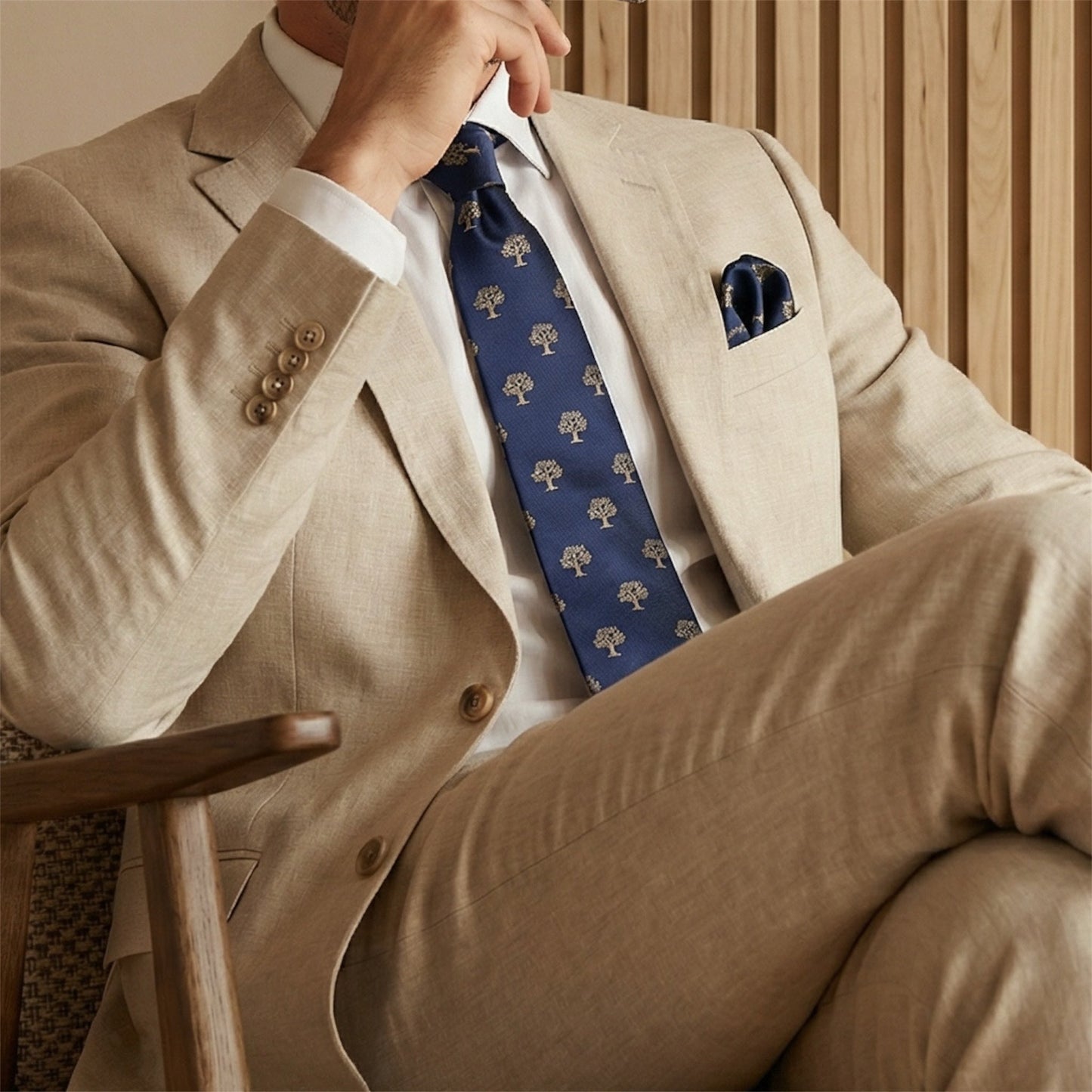 Tree Tie Navy Blue & Gold