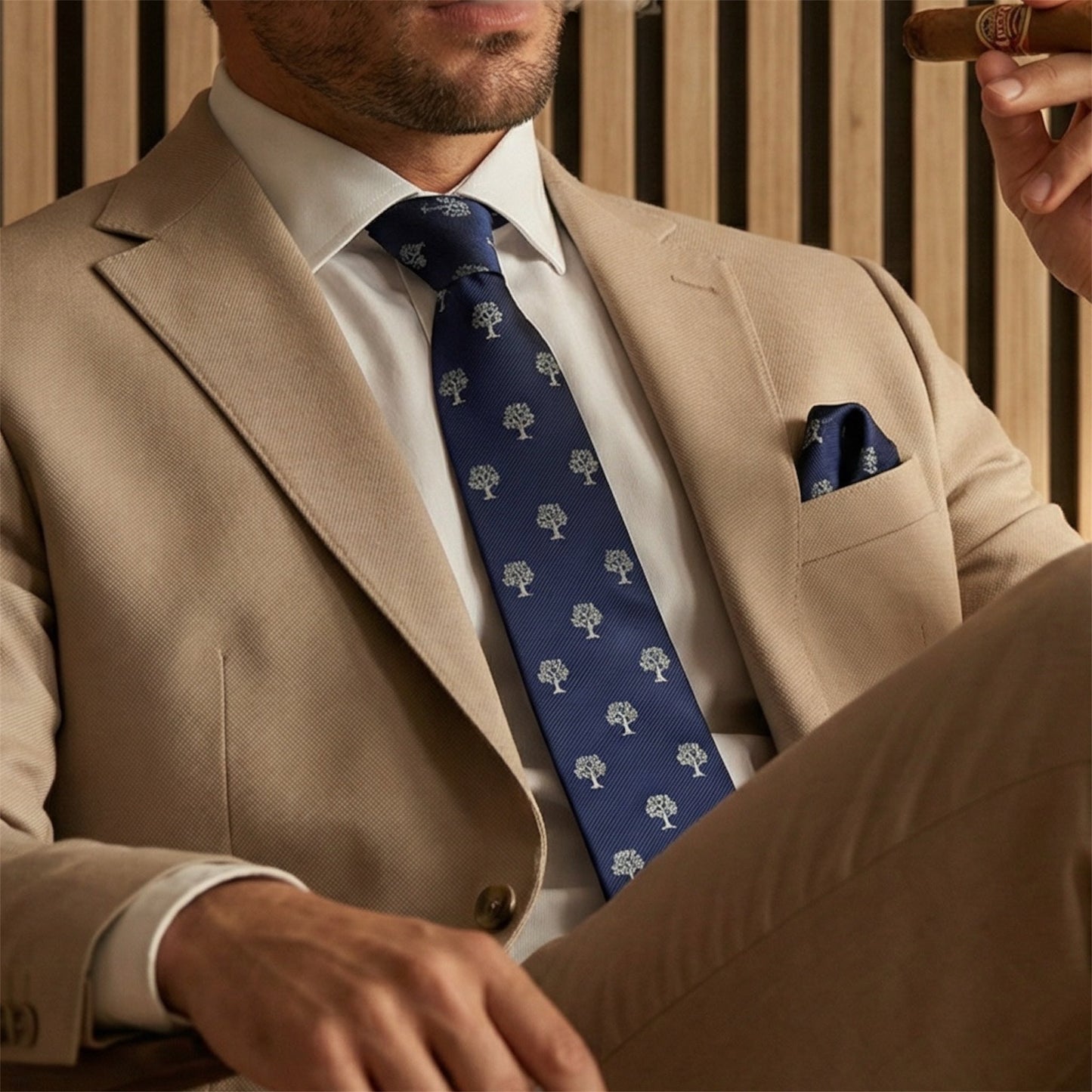 Tree Tie Navy Blue & Silver