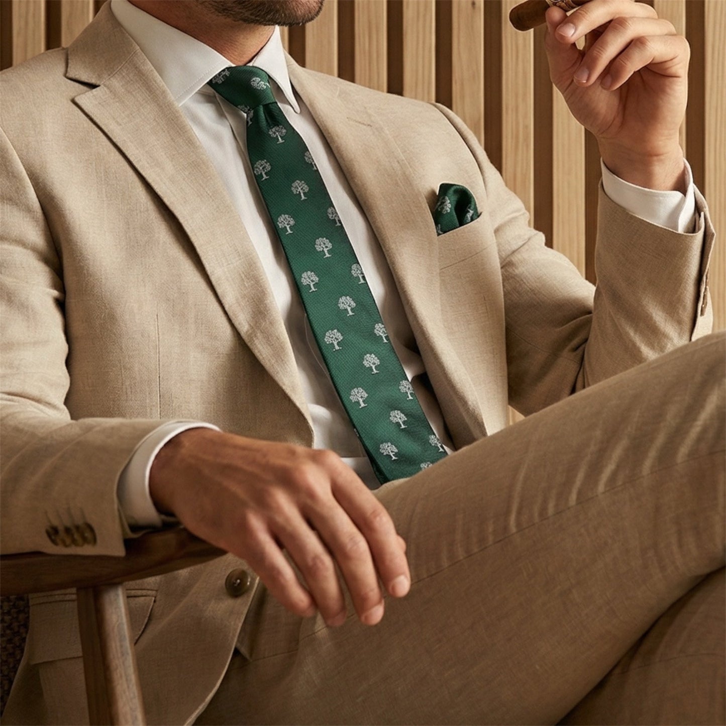 Tree Pocket Square Green & Silver