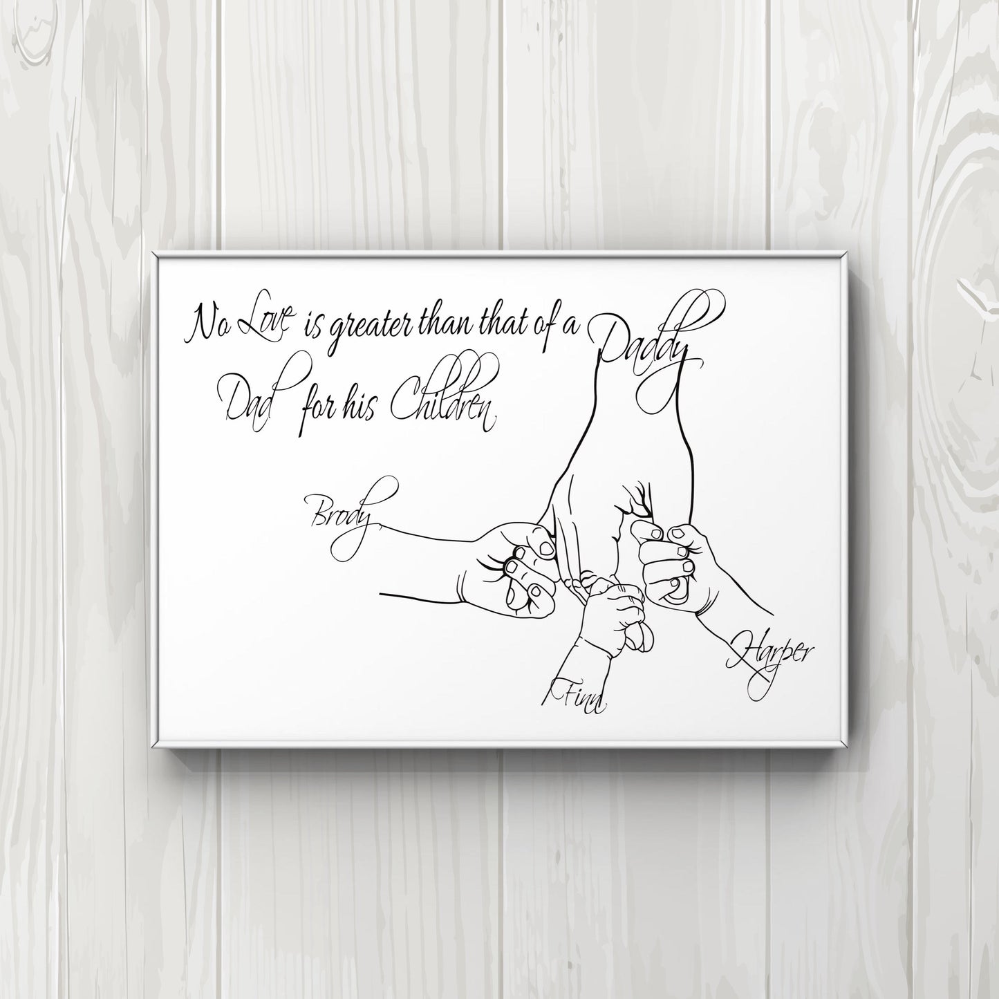 Personalised Daddy hand 3 children A4 Print UNFRAMED