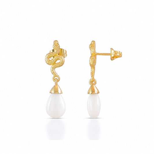 Medusa Small Gemstone Drop Earrings White Agate