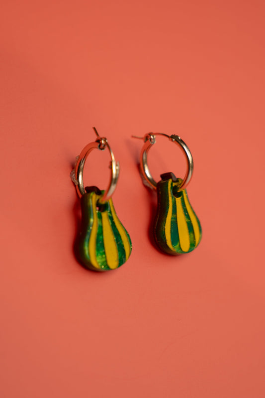 Green and Yellow Gourd Hoop Earrings