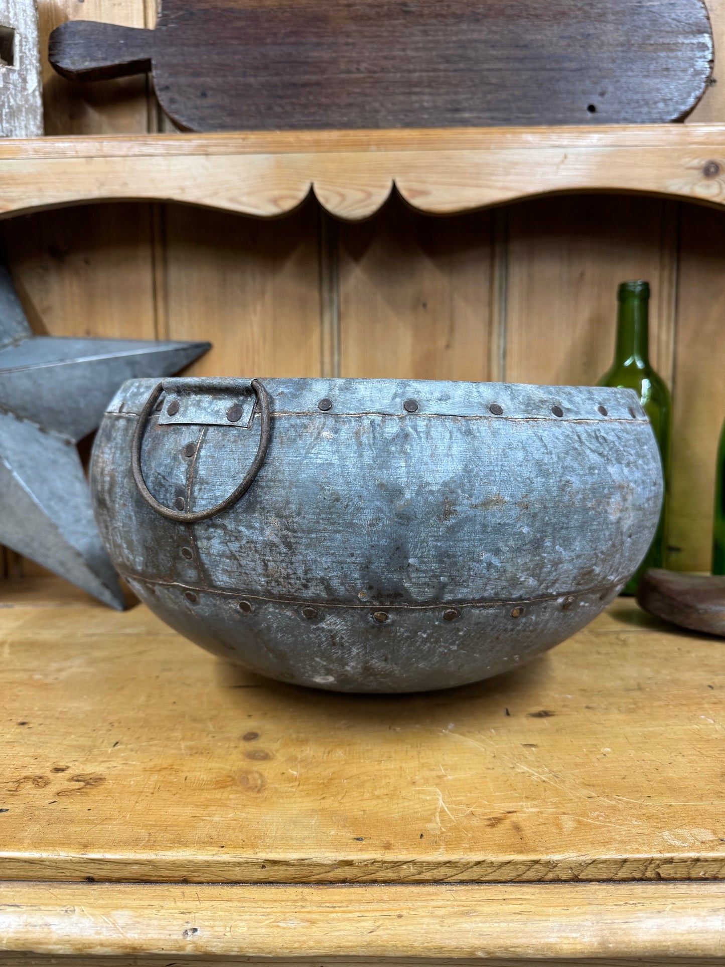 Vintage Indian Water Pot / Riveted Hand Beaten Metal Pot / Metal Vase / Rustic Bowl / Plant Pot / Fruit Bowl