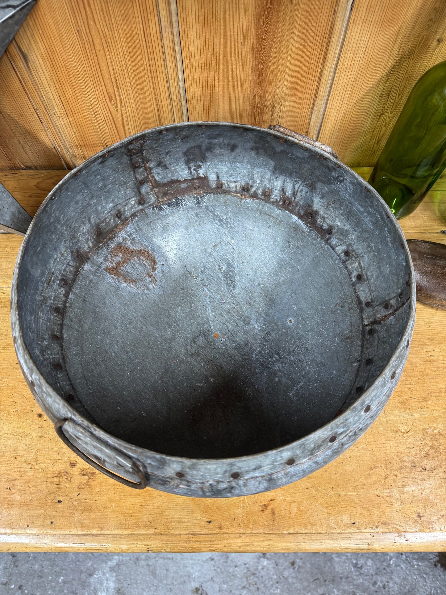 Vintage Indian Water Pot / Riveted Hand Beaten Metal Pot / Metal Vase / Rustic Bowl / Plant Pot / Fruit Bowl