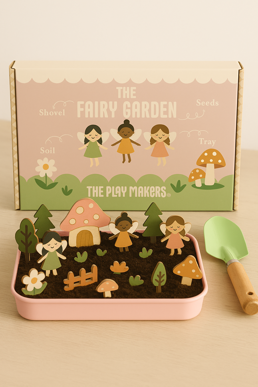 Fairy Garden Starter Kit (Apron,Tray, Shovel, Fairies, Soil & Seeds)